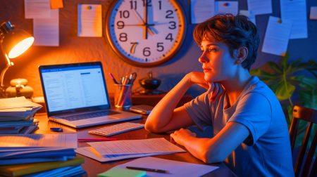 Illustration de la gestion de la procrastination à travers un test psychologique. Image réalisée par IA.