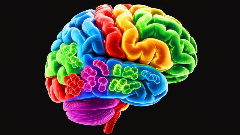 Illustration de la répartition des mitochondries dans le cerveau humain. Image réalisée par IA.