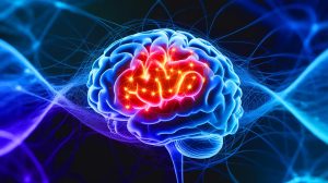 Illustration de la stimulation cérébrale visant à améliorer la flexibilité cognitive chez les personnes autistes, générée par intelligence artificielle.