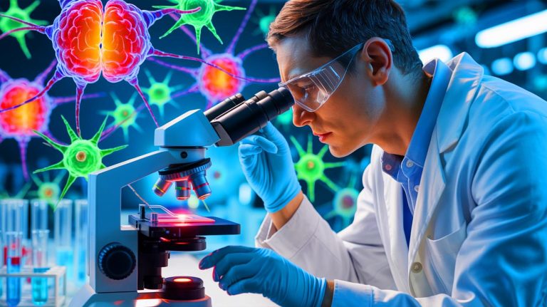 Illustration de la recherche innovante sur les cellules souches pour traiter la maladie de Parkinson.
