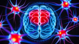 Illustration de la persistance du virus du Covid-19 dans le cerveau et ses impacts sur la santé mentale.