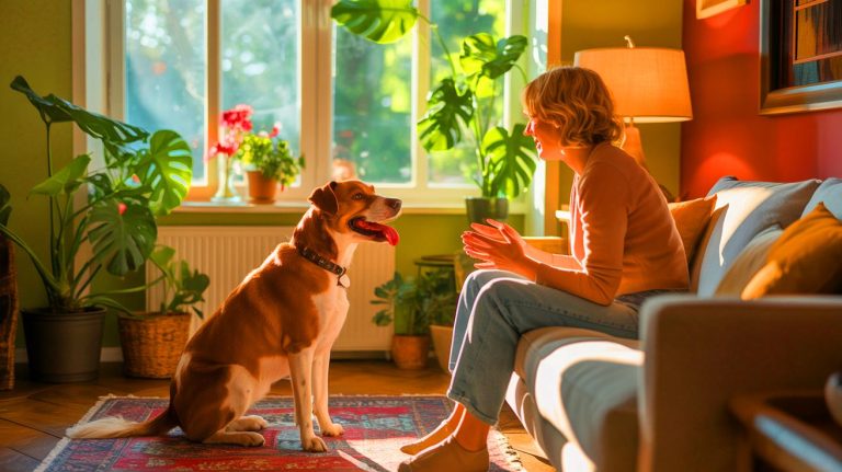 Illustration de personnes dialoguant avec leurs animaux de compagnie, révélant leur empathie et intelligence émotionnelle.