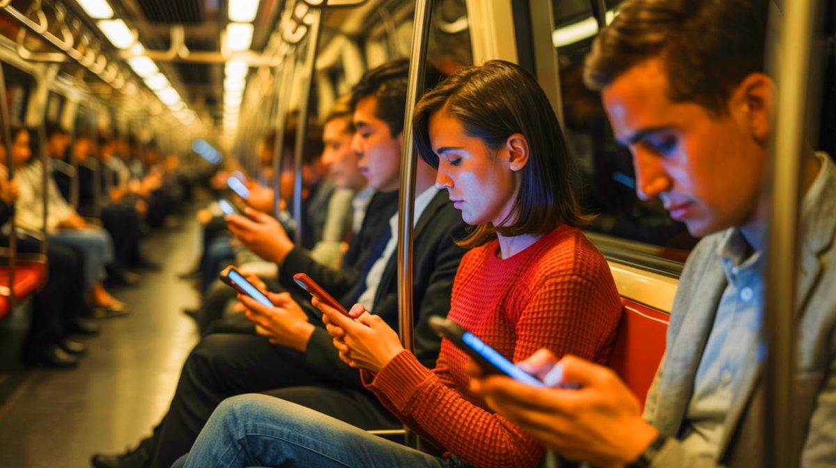 Illustration de l'utilisation des smartphones pour échapper à la conscience de soi.