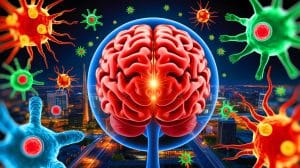 Illustration de l'activation cérébrale déclenchant une réponse immunitaire face aux signes d'infection.
