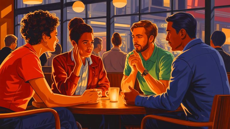 Illustration de l'importance du dialogue et de l'empathie dans une société polarisée.
