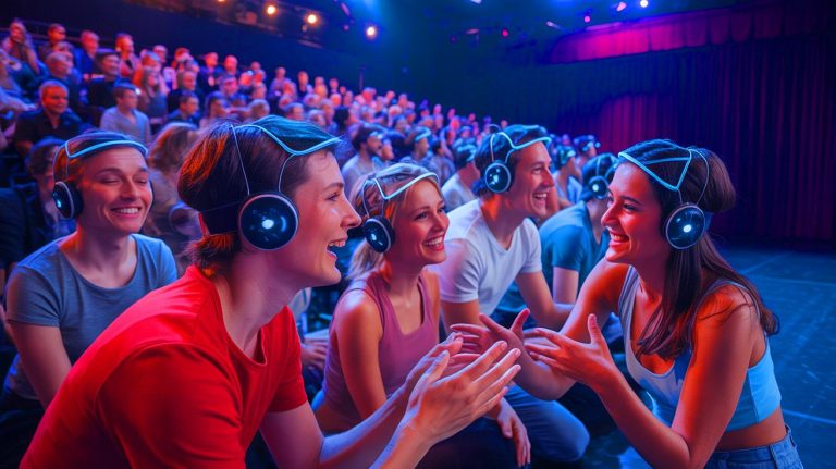Illustration de la synchronisation cérébrale des spectateurs lors d'un spectacle vivant.